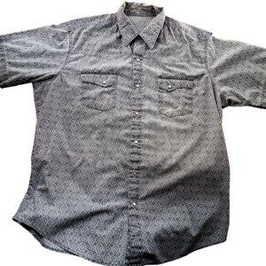 Men's Cowboy Western Shirt XL Vintage 1970's Medallion Print gray/Teal Hippy
